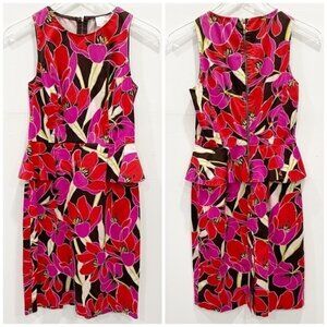 Kate Spade Snap Dragon Tropical Floral Peplum Sleeveless Sheath Dress Size 2